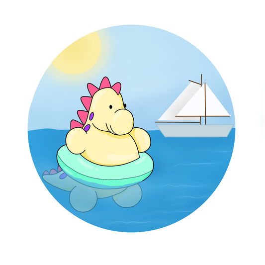 Happy Dinosaur Round Sticker-Ocean Floaty