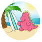 Happy Dinosaur Round Sticker- Surf Dinosaur
